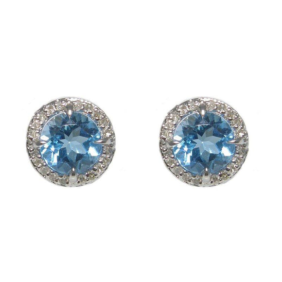Sterling Silver Blue Topaz & Diamond Stud Earrings