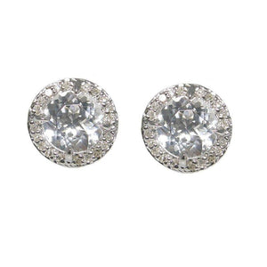 Sterling Silver White Topaz & Diamond Stud Earrings