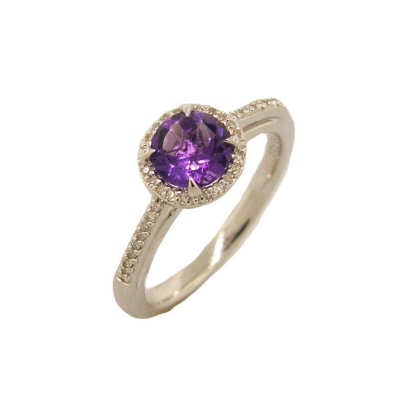 Sterling Silver Amethyst & Diamond Ring