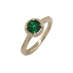 Sterling Silver Emerald & Diamond Ring