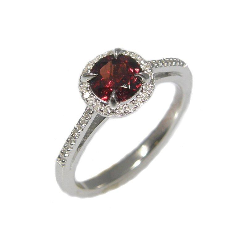 Sterling Silver Garnet & Diamond Ring