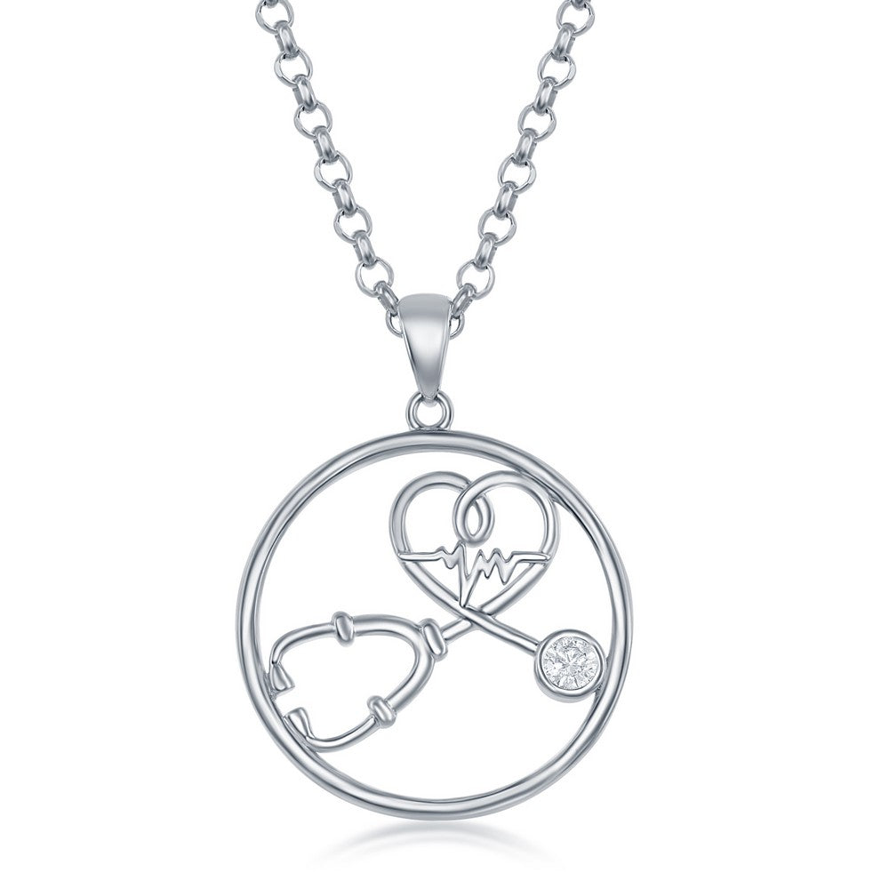 Sterling Silver Stethoscope Heartbeat Pendant