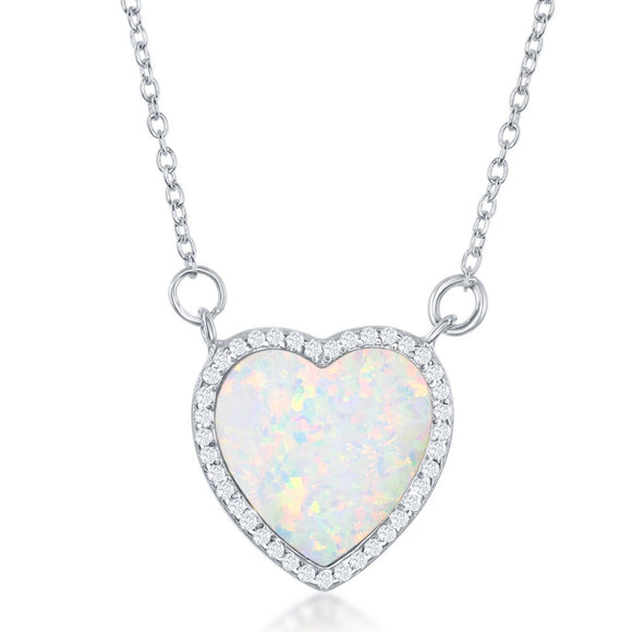 Sterling Silver White Inlay Opal Heart Necklace