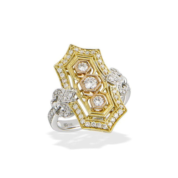 14K 3-Tone Diamond Vintage Style Ring