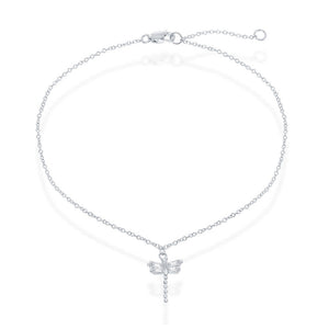 Sterling Silver CZ Small Dragonfly Anklet