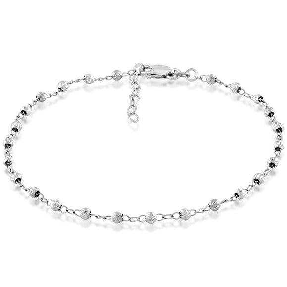 Sterling Silver Diamond-Cut Bead Anklet