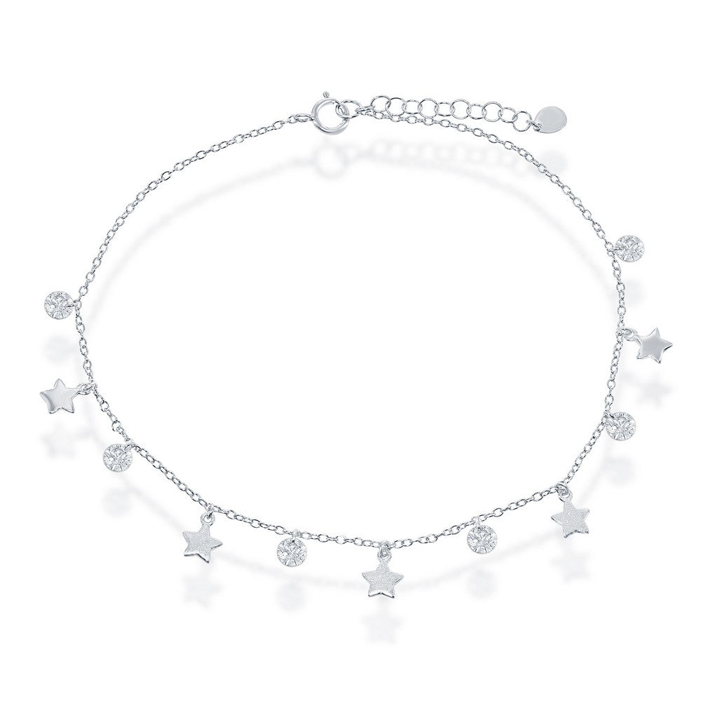 Sterling Silver CZ Stars Anklet