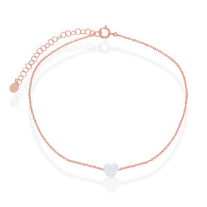 Rose Gold Plated White Opal Heart Anklet