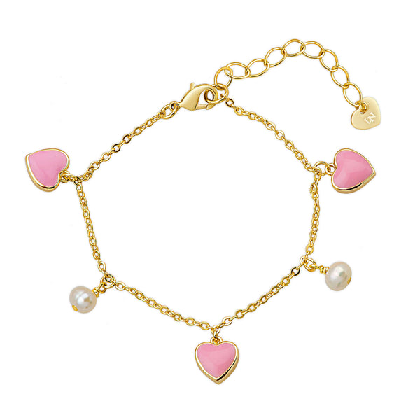 Hearts and Pearls Charm Bracelet