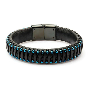 Black Leather Blue Ball Edge Bracelet