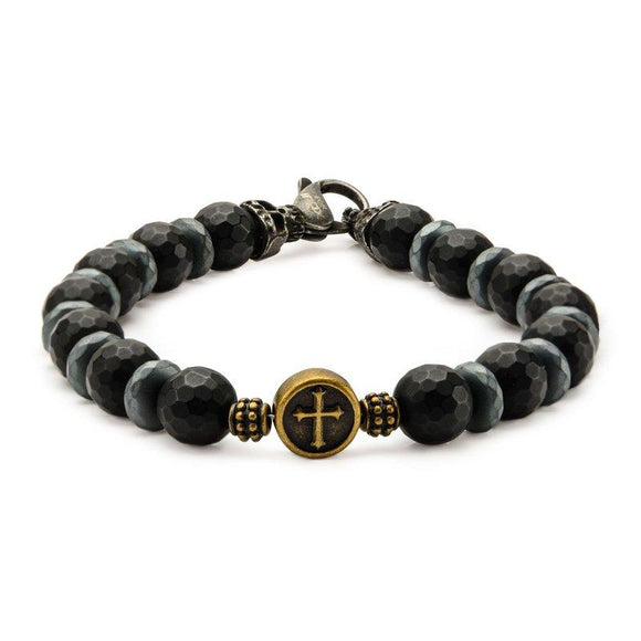 Black Beaded Bracelet with Cross