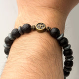 Black Beaded Bracelet with Cross