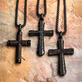 Wood Inlay & Gun Metal Cross Pendant