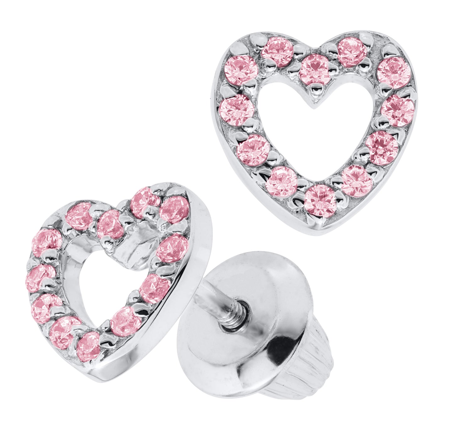 Pink CZ Heart Earrings