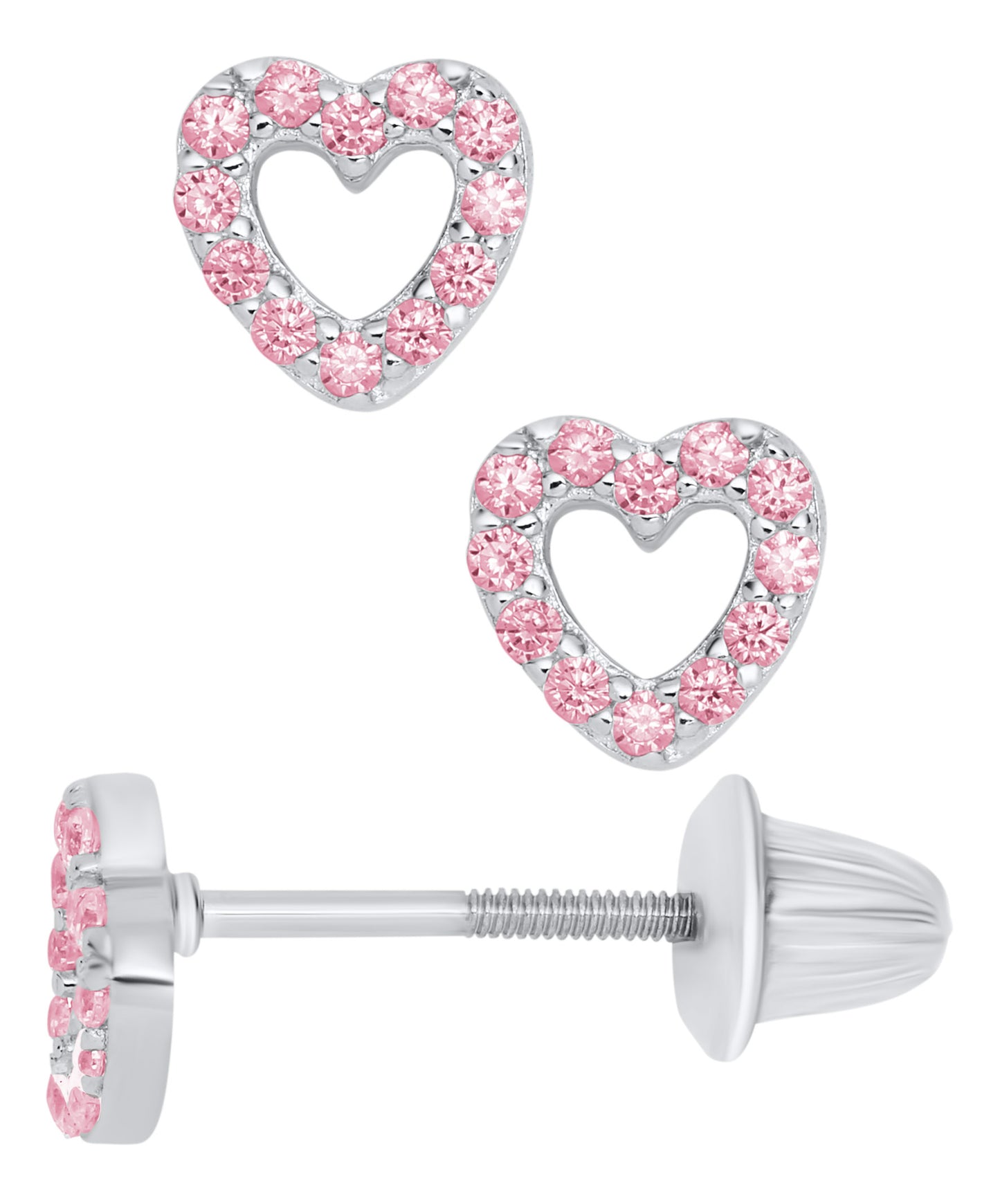 Pink CZ Heart Earrings