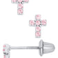 Pink CZ Cross Earrings