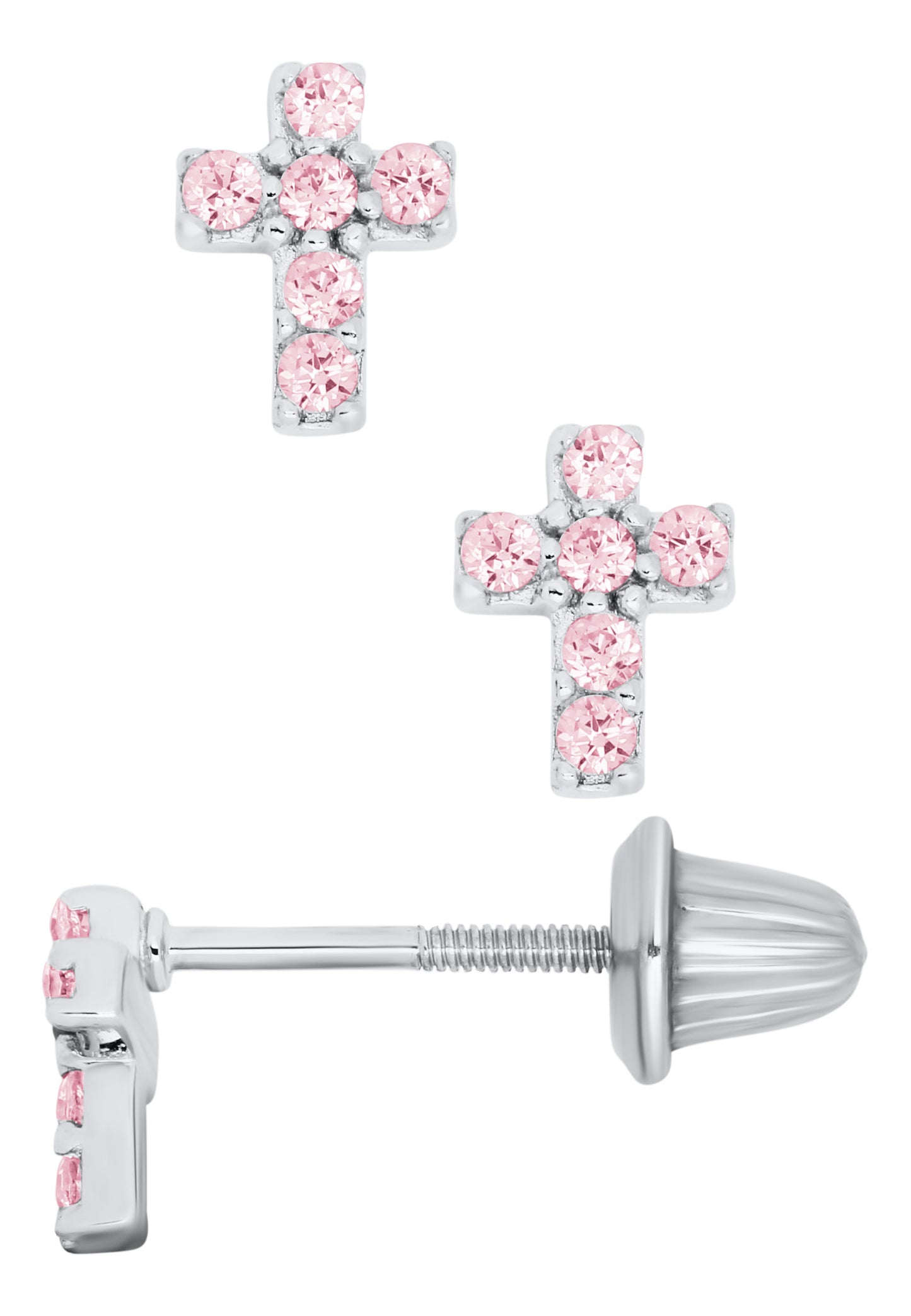 Pink CZ Cross Earrings