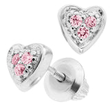 Pink CZ Heart Earrings