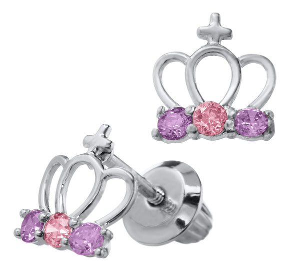 Pink & Purple CZ Crown Earrings