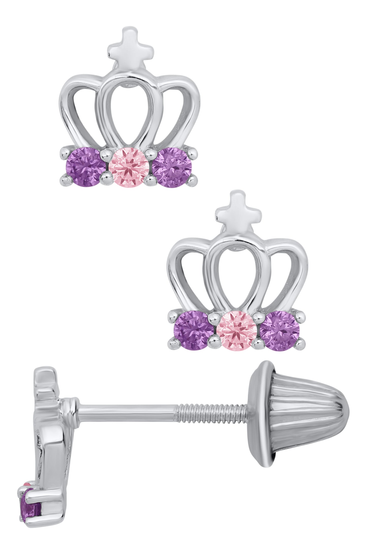 Pink & Purple CZ Crown Earrings