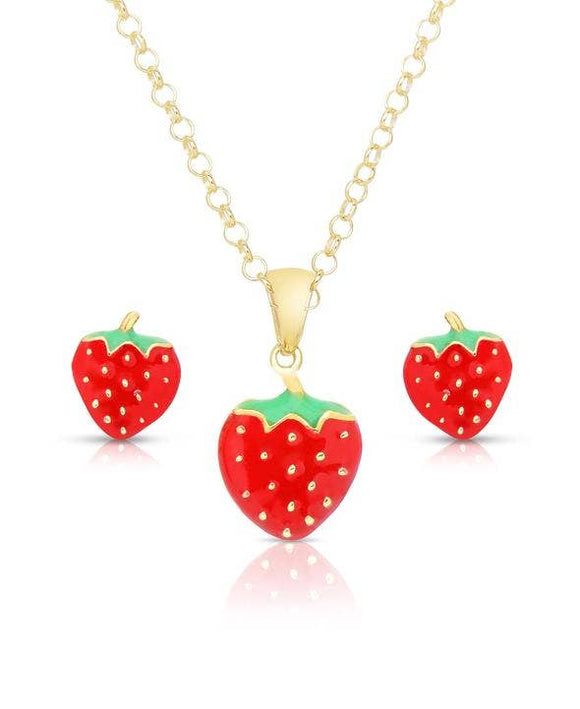 Strawberry Pendant And Stud Earrings Set