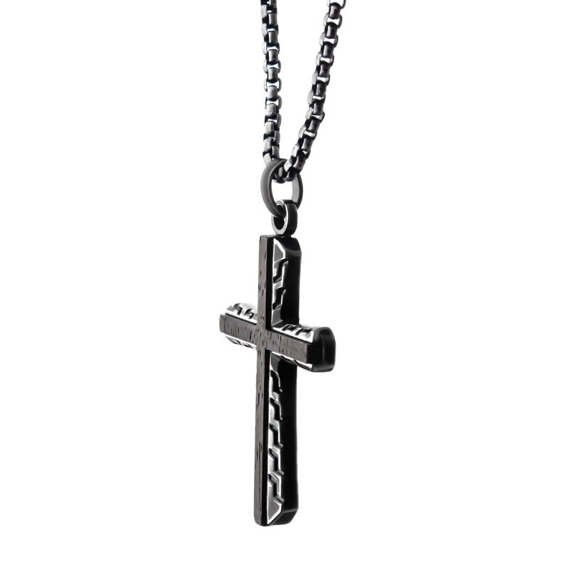 Wood Inlay & Gun Metal Cross Pendant