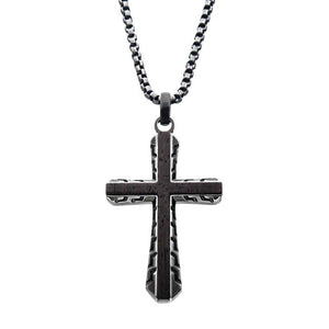 Wood Inlay & Gun Metal Cross Pendant